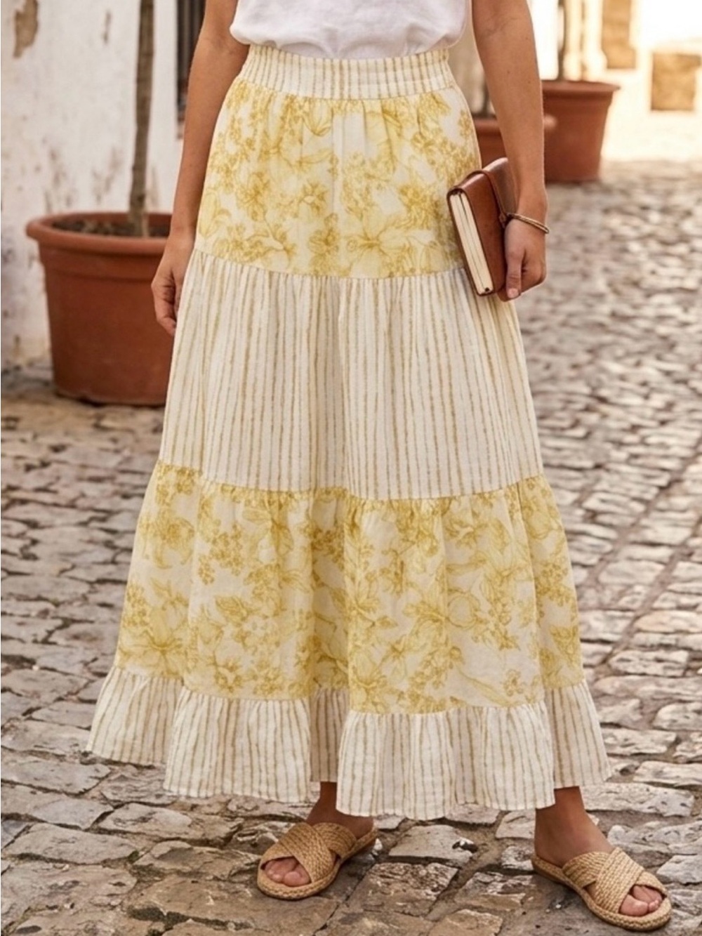 MYSTREE- Maxi Skirt Yellow Floral size Large